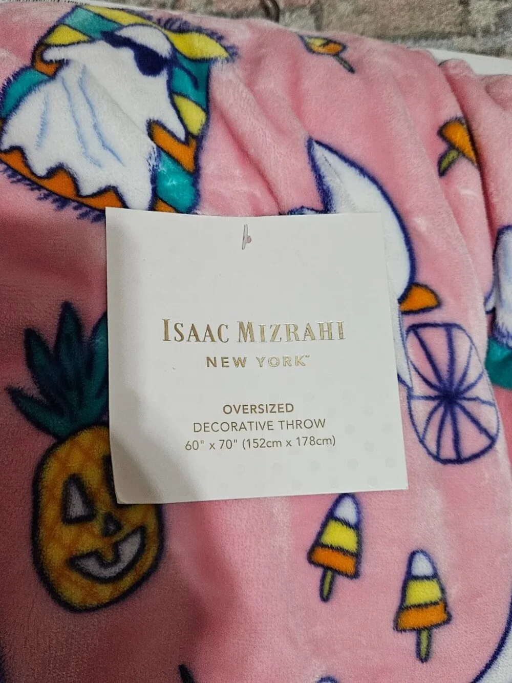 Isaac Mizrahi New York Oversized Plush Throw Blanket 60x70 - Pink Halloween